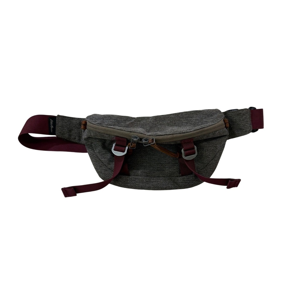 Eddie Bauer Fanny Pack Grey Burgundy Gorpcore Hiking Waist Bag Travel Utility